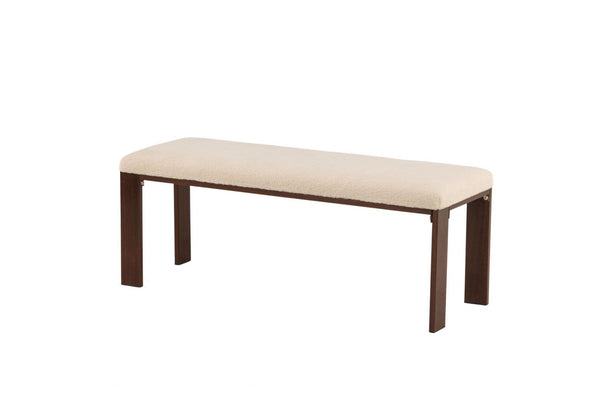 Chester White Bench | Soft Fleece Upholstered Seat with Walnut Wood Legs