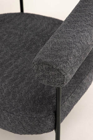 Lustig Armchair – Dark Grey Bouclé Fabric – Modern Crescent Design with Black Steel Frame – Mmilo