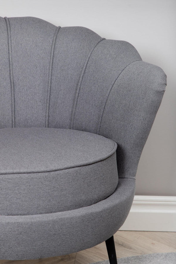 Calais Grey Armchair | Polyester Upholstery with Modern Folded Back & Metal Legs