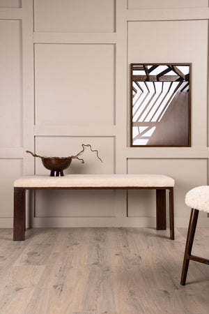 Chester White Bench | Soft Fleece Upholstered Seat with Walnut Wood Legs