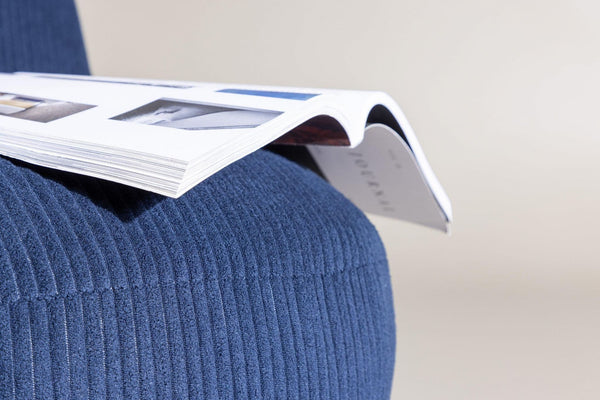 Mahla Lounge Chair – Navy Blue Corduroy – Modern Accent Chair with Sculpted Base – Mmilo