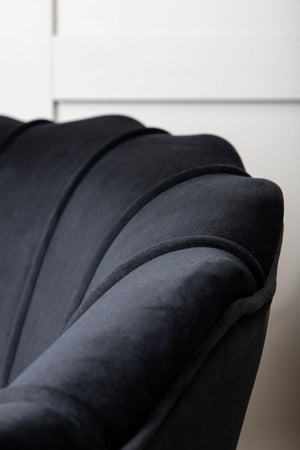 Calais Black Armchair | Velvet Upholstery with Modern Decorative Design & Metal Legs