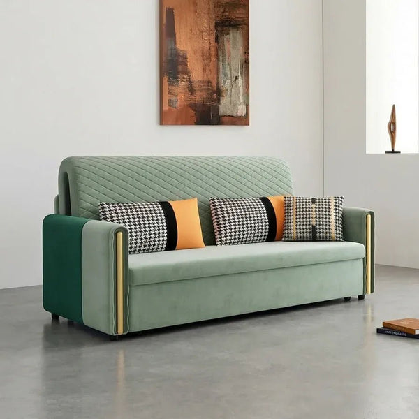 Imelde Two Seater Sofa Bed – Convertible Linen-Look Pull Out Sofa Bed Couch with Metal Frame, Space Saving Sleeper Sofa for Living Room, Guest Room & Small Spaces (Green, Grey, Orange) - Sleek Furniture