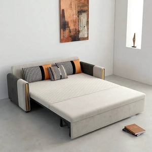 Imelde Two Seater Sofa Bed – Convertible Linen-Look Pull Out Sofa Bed Couch with Metal Frame, Space Saving Sleeper Sofa for Living Room, Guest Room & Small Spaces (Green, Grey, Orange) - Sleek Furniture