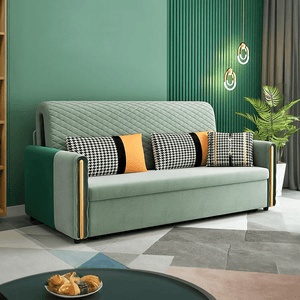 Imelde Two Seater Sofa Bed – Convertible Linen-Look Pull Out Sofa Bed Couch with Metal Frame, Space Saving Sleeper Sofa for Living Room, Guest Room & Small Spaces (Green, Grey, Orange) - Sleek Furniture