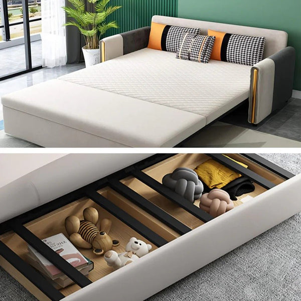 Imelde Two Seater Sofa Bed – Convertible Linen-Look Pull Out Sofa Bed Couch with Metal Frame, Space Saving Sleeper Sofa for Living Room, Guest Room & Small Spaces (Green, Grey, Orange) - Sleek Furniture