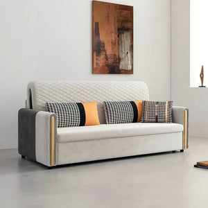 Imelde Two Seater Sofa Bed – Convertible Linen-Look Pull Out Sofa Bed Couch with Metal Frame, Space Saving Sleeper Sofa for Living Room, Guest Room & Small Spaces (Green, Grey, Orange) - Sleek Furniture