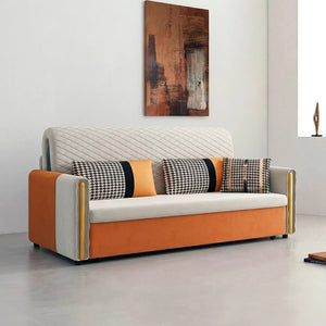 Imelde Two Seater Sofa Bed – Convertible Linen-Look Pull Out Sofa Bed Couch with Metal Frame, Space Saving Sleeper Sofa for Living Room, Guest Room & Small Spaces (Green, Grey, Orange) - Sleek Furniture
