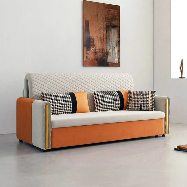 Imelde Two Seater Sofa Bed – Convertible Linen-Look Pull Out Sofa Bed Couch with Metal Frame, Space Saving Sleeper Sofa for Living Room, Guest Room & Small Spaces (Green, Grey, Orange) - Sleek Furniture