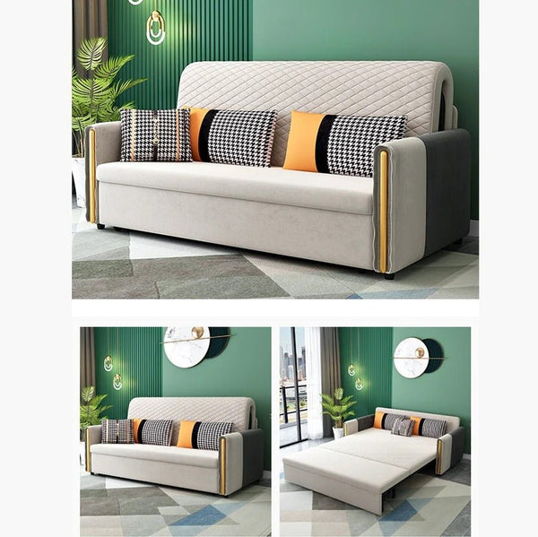 Imelde Two Seater Sofa Bed – Convertible Linen-Look Pull Out Sofa Bed Couch with Metal Frame, Space Saving Sleeper Sofa for Living Room, Guest Room & Small Spaces (Green, Grey, Orange) - Sleek Furniture