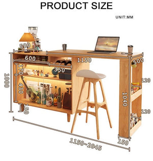 Melissa Folding Bar Table with Sideboard Storage Unit, Light Oak Wooden Breakfast Bar Table, Space Saving Foldable Dining Table for Kitchen, Home Bar & Small Spaces