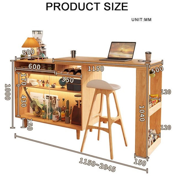 Melissa Folding Bar Table with Sideboard Storage Unit, Light Oak Wooden Breakfast Bar Table, Space Saving Foldable Dining Table for Kitchen, Home Bar & Small Spaces