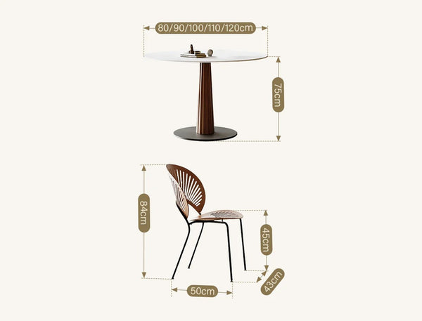 Anderson Small Round Dining Table, Sintered Stone Top & Solid Wood Base, Modern Compact Round Dining Table for 4, Contemporary Kitchen & Dining Room Table