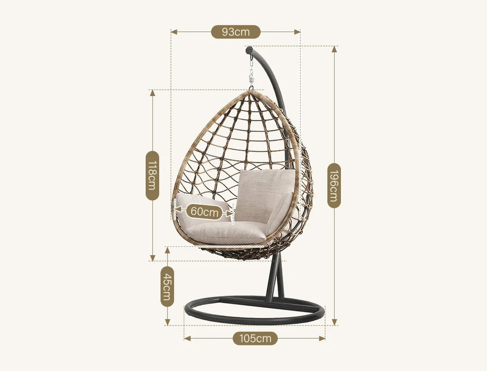 Kye Rattan Hanging Egg Chair with Stand – Indoor & Outdoor Garden Swing Chair, Metal Frame & Woven Rattan Lounger for Patio, Balcony or Conservatory, Grey or Black - My Store
