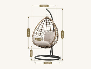 Kye Rattan Hanging Egg Chair with Stand – Indoor & Outdoor Garden Swing Chair, Metal Frame & Woven Rattan Lounger for Patio, Balcony or Conservatory, Grey or Black - My Store