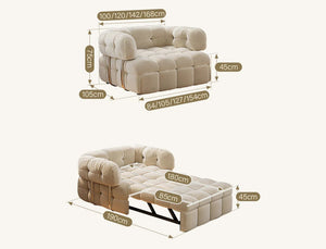 Rojas Single Sofa Bed Armchair – Pull-Out Chair Bed with High Density Sponge Mattress, Suede Upholstery & Carbon Steel Frame, Cream