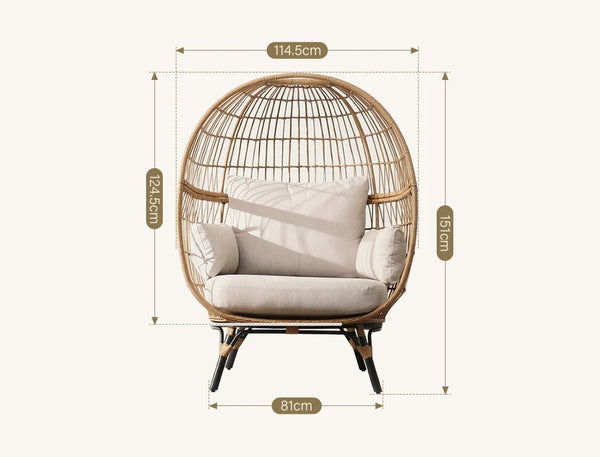 Simera Rattan Ball Chair with Stand – Indoor & Outdoor Hanging Garden Chair with Cushions, Modern Patio Egg Chair for Balcony, Conservatory & Garden – Oak Finish - My Store