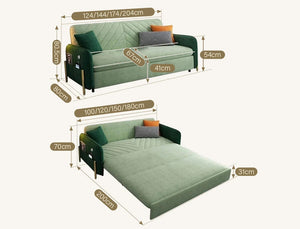 Aditi Two Seater Sofa Bed – Modern Pull-Out Sofa Bed with Suede Upholstery, Metal Frame & High Density Foam Cushioning, Light Green Space-Saving Guest Bed Sofa