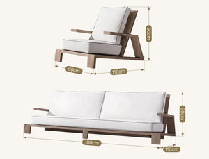 Chandler Oak Wooden Lounge Chair and Ottoman Set – Modern Outdoor Armchair with Cushioned Seat, White Finish Garden Patio Relaxing Furniture - My Store