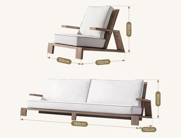 Chandler Oak Wooden Lounge Chair and Ottoman Set – Modern Outdoor Armchair with Cushioned Seat, White Finish Garden Patio Relaxing Furniture - My Store