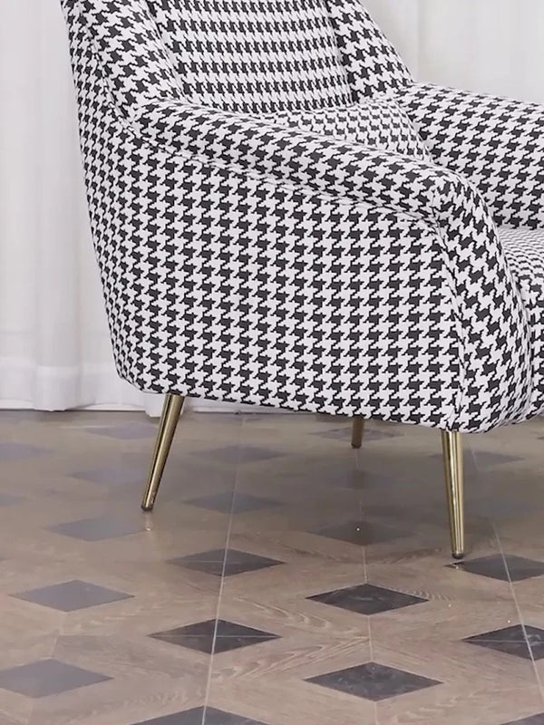Sidbury Linen Upholstered Armchair – Contemporary Houndstooth Accent Chair with High-Density Sponge Cushion & Painted Steel Frame, Modern Living Room Seating - My Store