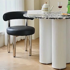 Martinez Small Round Dining Table – Modern Marble Top & Wood Base Round Dining Table (80cm / 90cm / 100cm), Compact Dining Table for 4 – Contemporary Kitchen & Dining Room Furniture