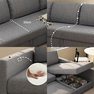 Edwards Three Seater Corner Sofa Bed with Storage, Linen Upholstered Pull-Out Sofa Bed with Chaise, Grey Corner Sleeper Sofa for Living Room or Guest Room