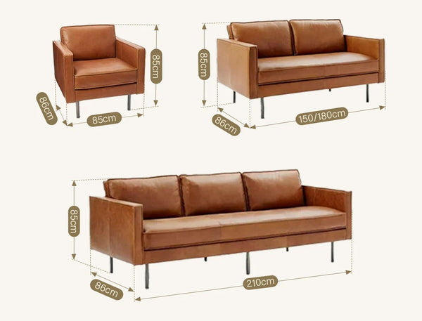 Barbican 4 Seater Real Leather Sofa – Large Modern Brown Leather Couch with High-Density Foam Cushions, Contemporary Family Living Room Sofa - My Store