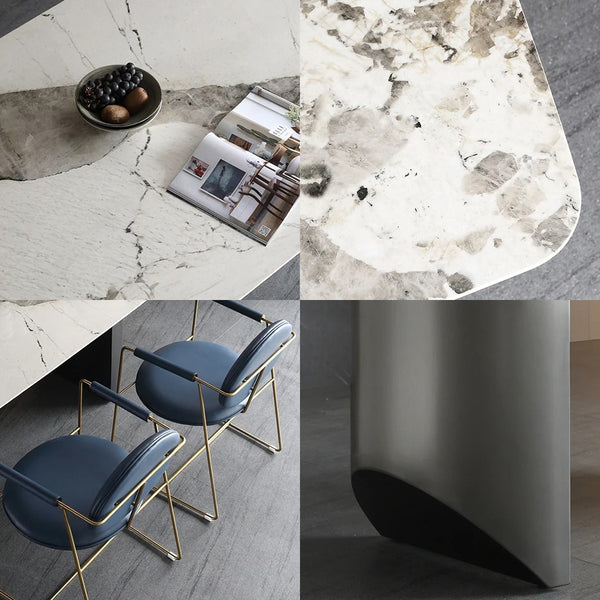 Boston Sintered Stone Dining Table – Modern Rectangle Dining Table with Metal Base, Luxury Contemporary Dining Table for Home & Dining Room