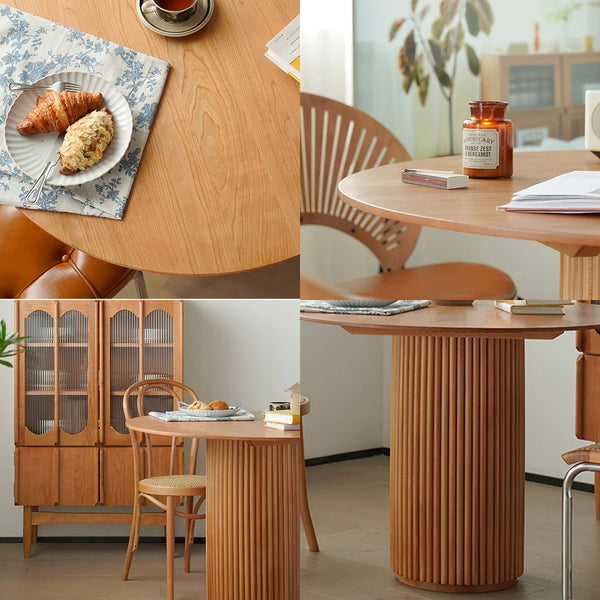 Cane Round Dining Table in Oak Finish – Modern Ash Wood Dining Table for Kitchen, Dining Room & Compact Spaces
