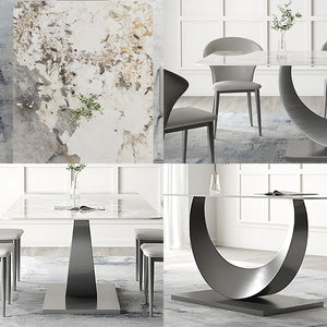 Vera Modern Dining Table & Chairs Set, Sintered Stone Top, Luxury Wooden Frame Dining Set with PU Leather Chairs, Grey & Walnut Finish
