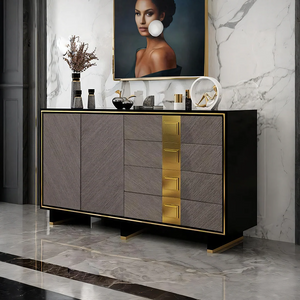 IS82 Large Sideboard Cabinet Grey & Gold Modern Storage Unit with Doors & Shelves - My Store