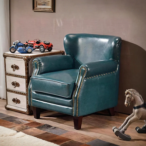 U8 Vintage Loft Style Armchair – Premium Leather & Wood Accent Chair, Modern Retro Living Room Seating (Green/Blue) - My Store