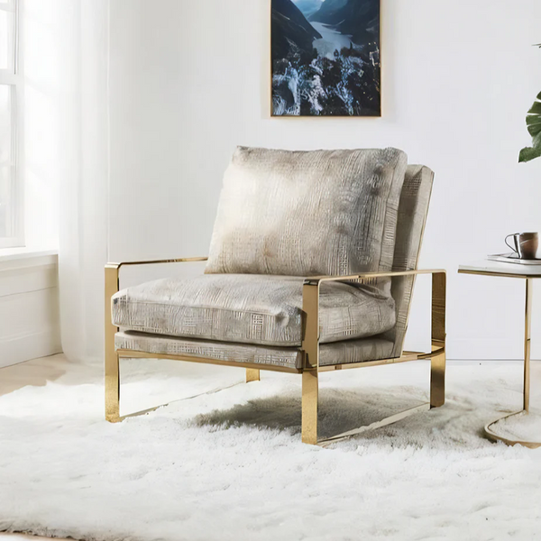 Reece Contemporary Fabric Armchair with Painted Steel Legs – Modern Blue & Gold Accent Chair for Living Room, Lounge or Office - My Store