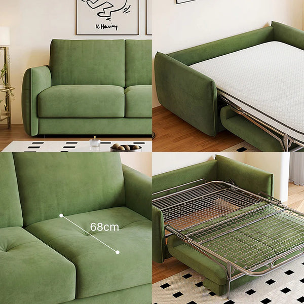 Kaur Two Seater Pull Out Sofa Bed | Modern Convertible Sleeper Sofa | Flannelette Upholstered Frame with High-Density Sponge Mattress | Multi-Size Compact Guest Bed (Multiple Colours)
