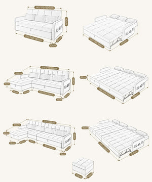 ML203 L Shape Three Seater Sofa Bed with Storage | Linen Corner Sofa Bed with Pull-Out Bed Function & Hidden Storage | Modern 3-Seater Convertible Sofa for Living Room