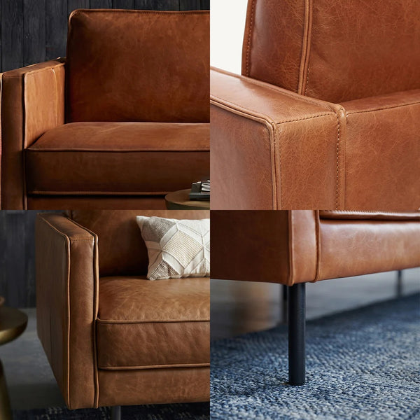 Barbican 3 Seater Real Leather Sofa – Modern Brown Leather Couch with High-Density Foam Cushions, Contemporary Living Room Sofa (Available in 2 & 3 Seater) - My Store