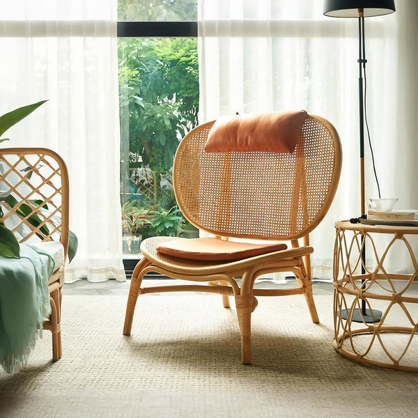 Angelina Rattan Armchair – Contemporary Wooden Frame Lounge Chair with Handwoven Rattan Design for Living Room, Bedroom & Lounge Seating - My Store