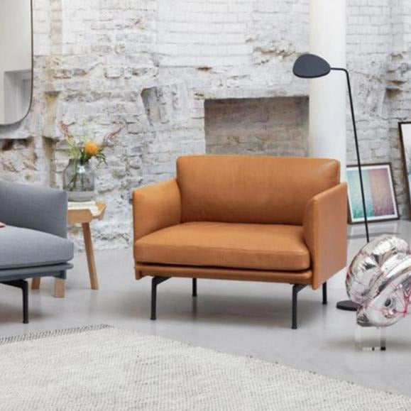 Muuto Outline Style 2-Seater Armchair – Premium Leather Upholstery, Painted Steel Legs, Contemporary Modern Sofa in Brown or Black - My Store