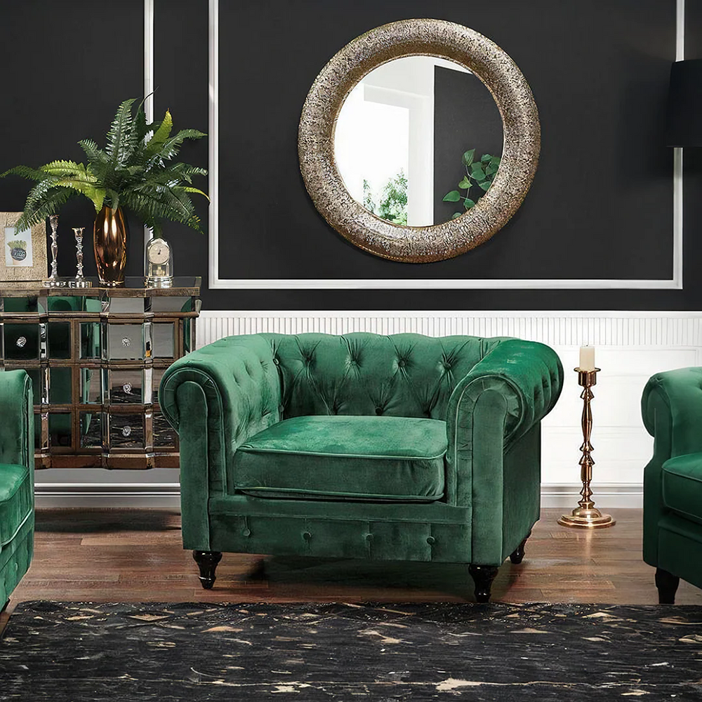 ChicComfort Chesterfield Velvet Armchair – Modern Upholstered Accent Lounge Chair with Solid Wood Frame, Contemporary Living Room Seating (Grey, Black, White, Green, Blue, Red, Brown) - My Store