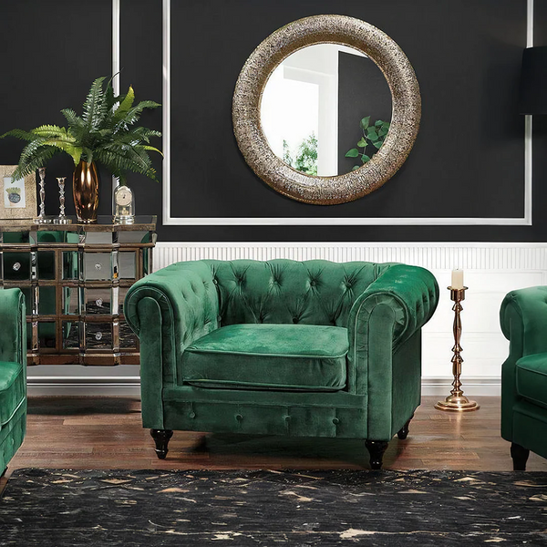 ChicComfort Chesterfield Velvet Armchair – Modern Upholstered Accent Lounge Chair with Solid Wood Frame, Contemporary Living Room Seating (Grey, Black, White, Green, Blue, Red, Brown) - My Store