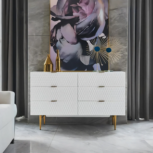 Modern Gold & White Sideboard Cabinet with Metal Legs – Contemporary Storage Unit for Living Room, Dining Room & Hallway - My Store
