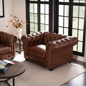 The Chesterfield Armchair – Classic Real Leather Style Sofa Chair with Wooden Frame, Modern Contemporary Accent Seating for Living Room, Office & Lounge - My Store