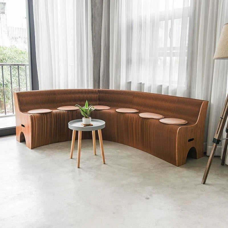 Accordion Modular Sofa Set – 5 to 6 Seater Convertible Folding Sofa | Contemporary MDF & Cardboard Frame Living Room Sofa Set | Brown & White Finish