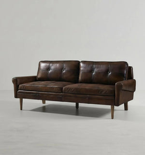 Hemenway 2 Seater Sofa – Full Grain Leather Upholstered Modern Loveseat with Wooden Frame, Contemporary Living Room Sofa, Brown or Black - My Store