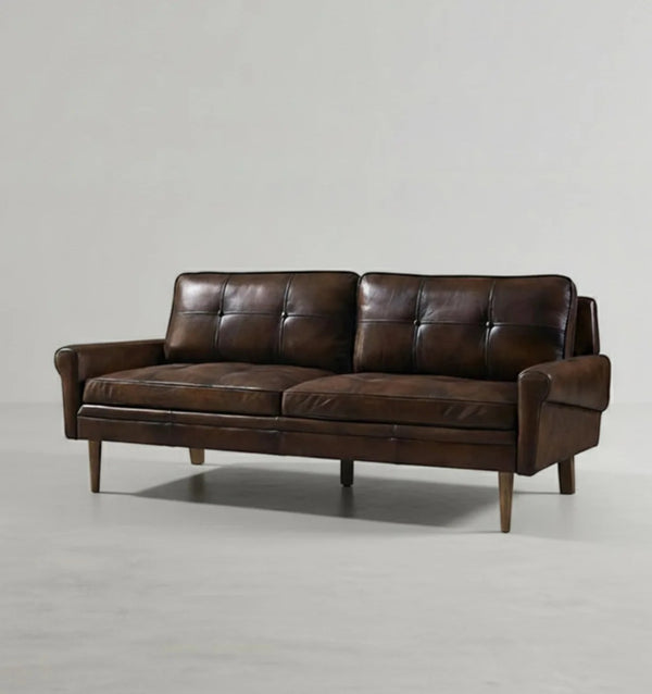 Hemenway 2 Seater Sofa – Full Grain Leather Upholstered Modern Loveseat with Wooden Frame, Contemporary Living Room Sofa, Brown or Black - My Store