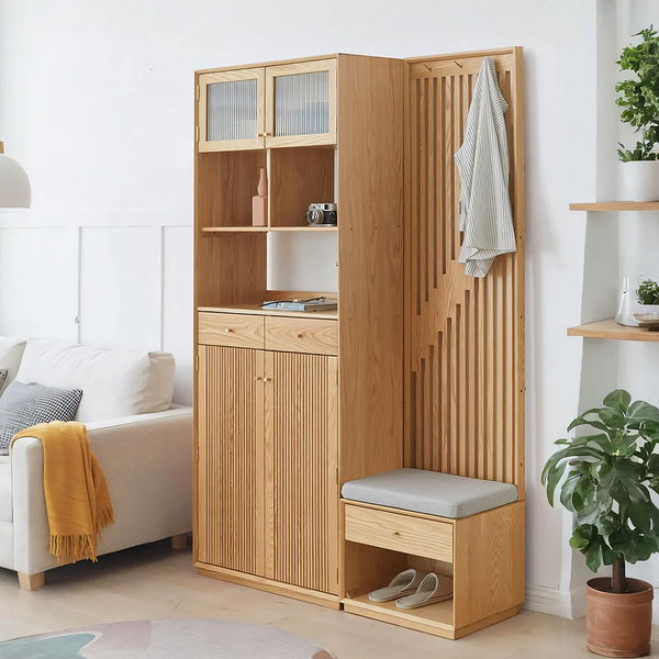 Nidda Oak Shoe Storage Bench – Contemporary Wooden Entryway Shoe Rack with Seating, Modern Hallway Organizer Bench, Oak Finish Furniture Storage Unit - My Store