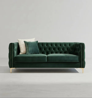 WH215 Two Seater Velvet Sofa with Painted Steel Frame – Modern Contemporary 2-Seater Couch in Green & Blue – Stylish Living Room Furniture with Sturdy Build & Easy Assembly - My Store