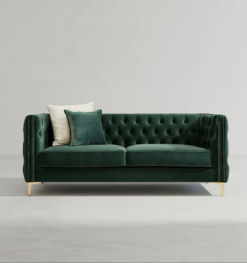 WH215 Two Seater Velvet Sofa with Painted Steel Frame – Modern Contemporary 2-Seater Couch in Green & Blue – Stylish Living Room Furniture with Sturdy Build & Easy Assembly - My Store