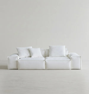 Zaavan Modular Three Seater Sofa | Modern Linen Upholstered Couch | Off White Contemporary Living Room Sofa | Comfortable High Resilience Foam Seating